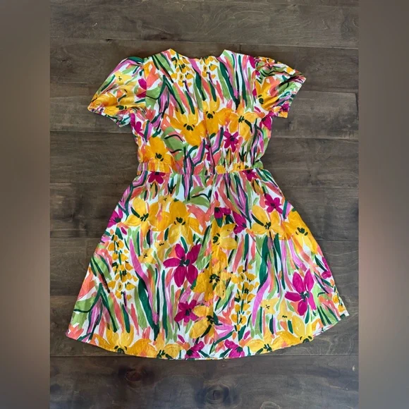 NEW MAGGY LONDON floral printed flutter sleeve dress in jade & golden sz 12 - Picture 9 of 10